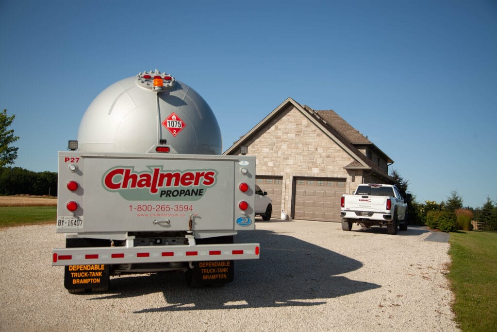 Chalmers Fuels truck delivering home heating oil and propane