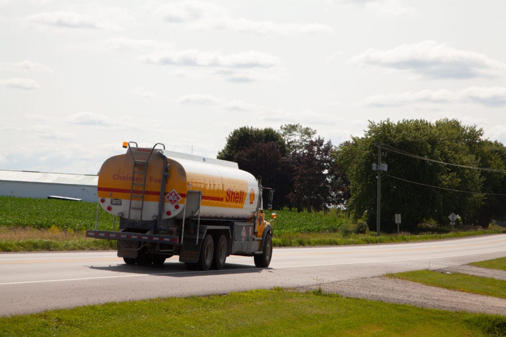 fuel truck driving on road